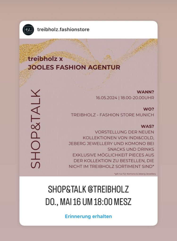 Münchens coolste Schmuck-Events_Screenshot_Instagram_@treibholz.fashionstore Münchens coolste Schmuck-Events_Screenshot_Instagram_@treibholz.fashionstore